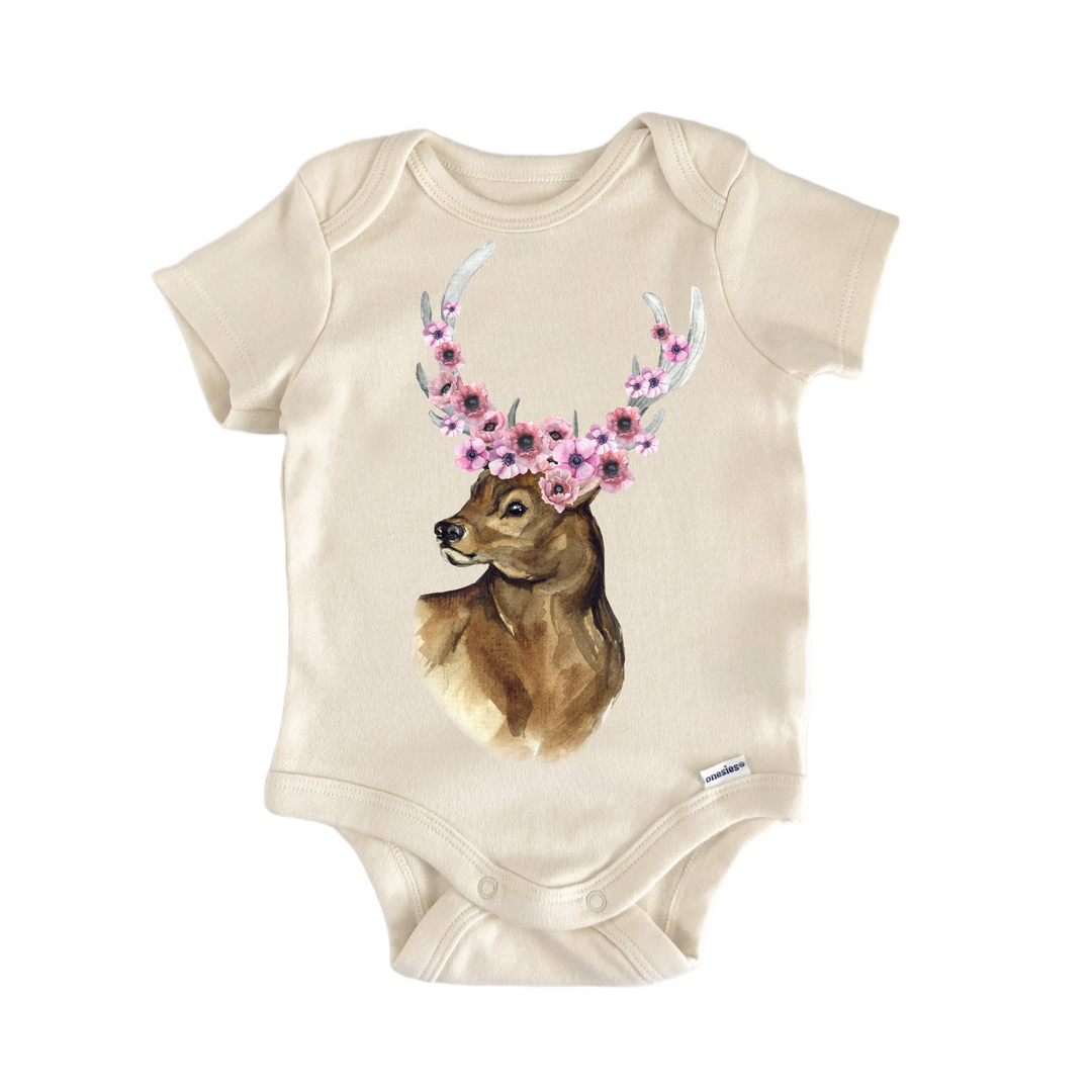 Floral Deer Hunting Hunter Animal - Baby Bodysuit  Funny Cute Onesie® | North Fork Forager LLC
