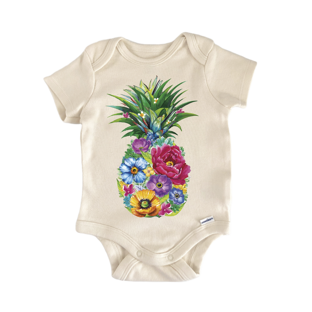Floral Pineapple Tropical Fruit - Baby Bodysuit  Funny Cute Onesie® | North Fork Forager LLC