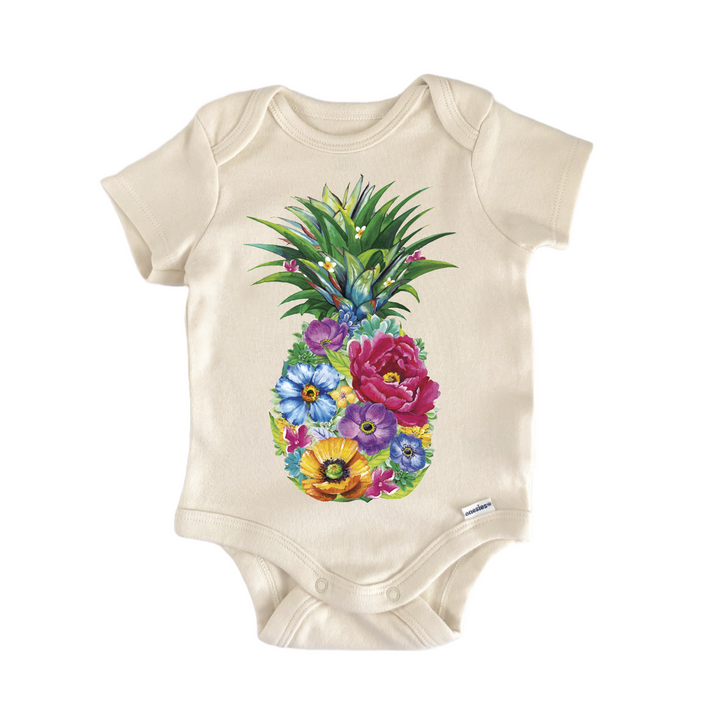 Floral Pineapple Tropical Fruit - Baby Bodysuit  Funny Cute Onesie® | North Fork Forager LLC