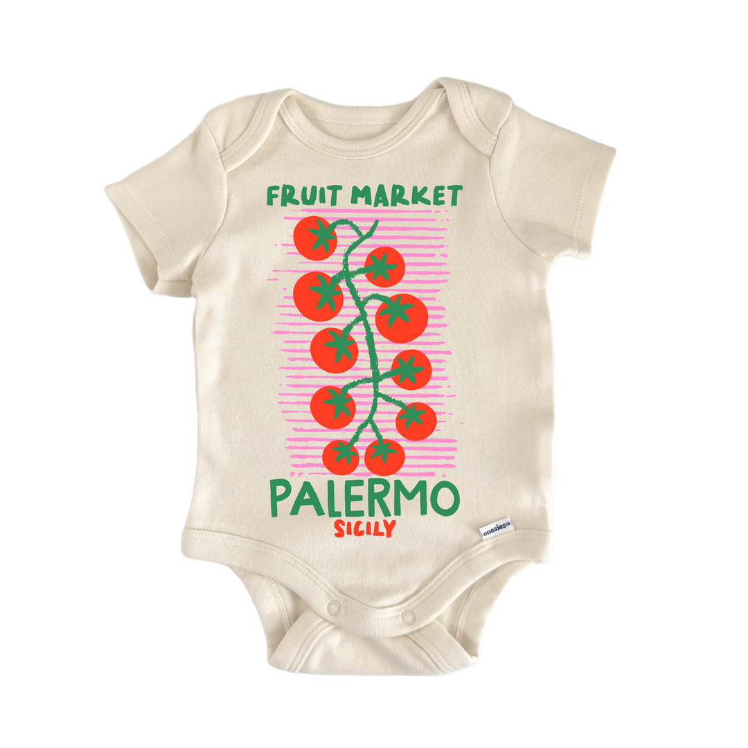 Fruit Market Sicily Italian Tomato - Baby Bodysuit  Funny Cute Onesie® | North Fork Forager LLC