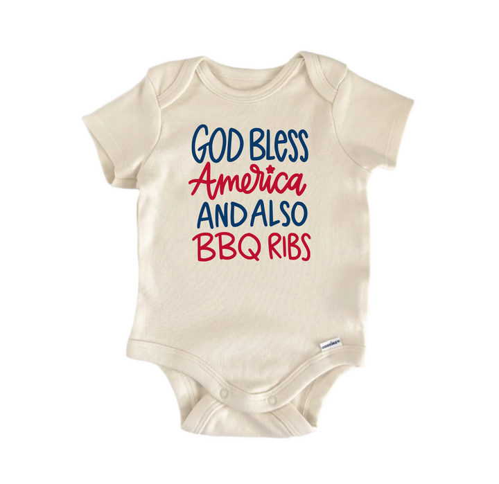 God Bless America And Also BBQ Ribs -  Baby Boy Girl Clothes  Bodysuit Funny Cute Newborn