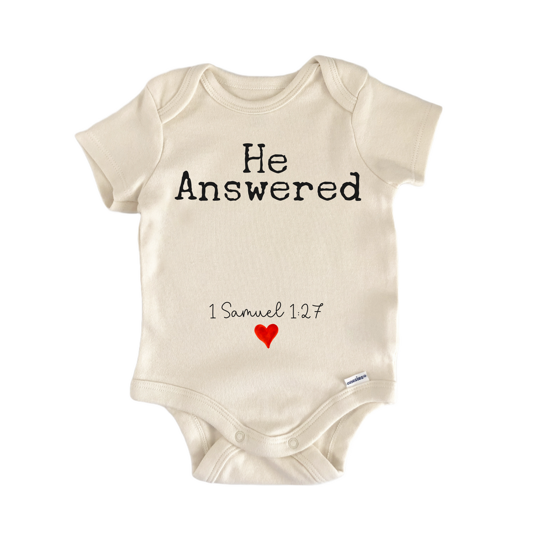 He Answered 1 Samual 127 Religious God Jesus - Baby Bodysuit  Funny Cute Onesie® | North Fork Forager LLC