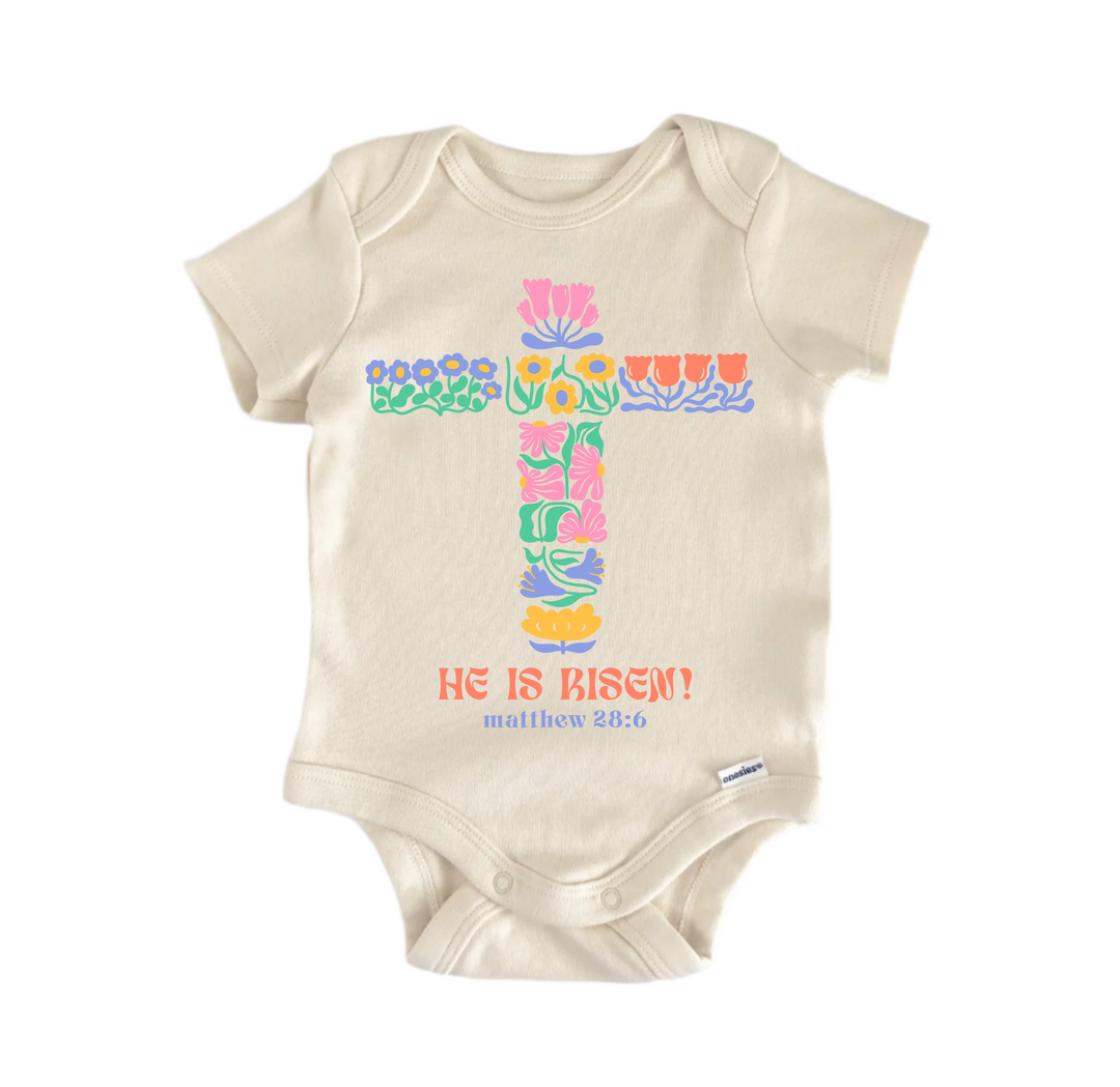 He Is Risen Jesus Christian Religious God -  Baby Boy Girl Clothes  Bodysuit  Funny Cute Onesie® | North Fork Forager LLC