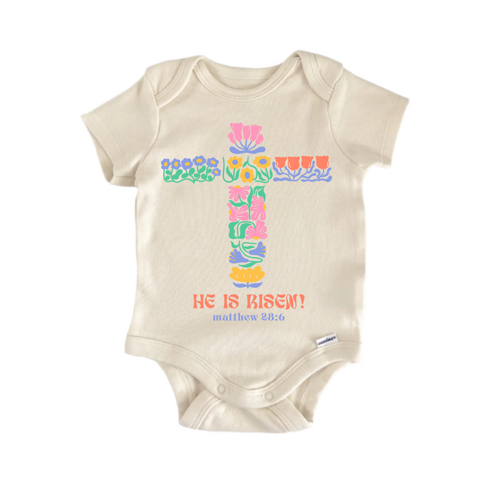 He Is Risen Jesus Christian Religious God -  Baby Boy Girl Clothes  Bodysuit  Funny Cute Onesie® | North Fork Forager LLC