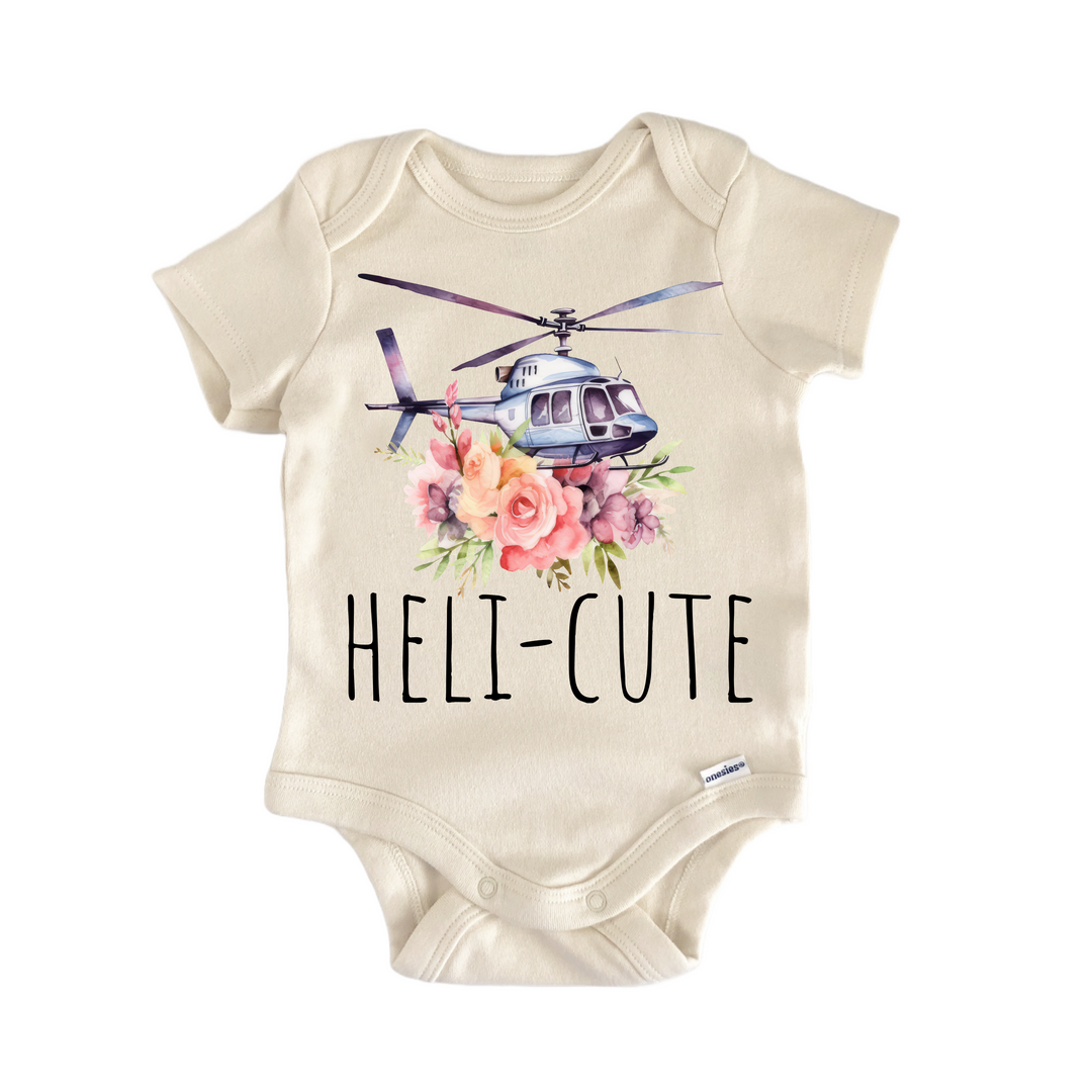 Helicopter Floral Pink Flower Pilot - Baby Bodysuit  Funny Cute Onesie® | North Fork Forager LLC