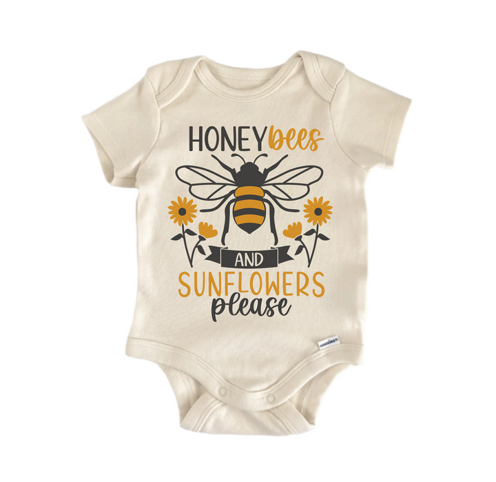 Honey Bees & Sunflowers Please Bee - Baby Boy Girl Clothes Infant Bodysuit Funny Cute