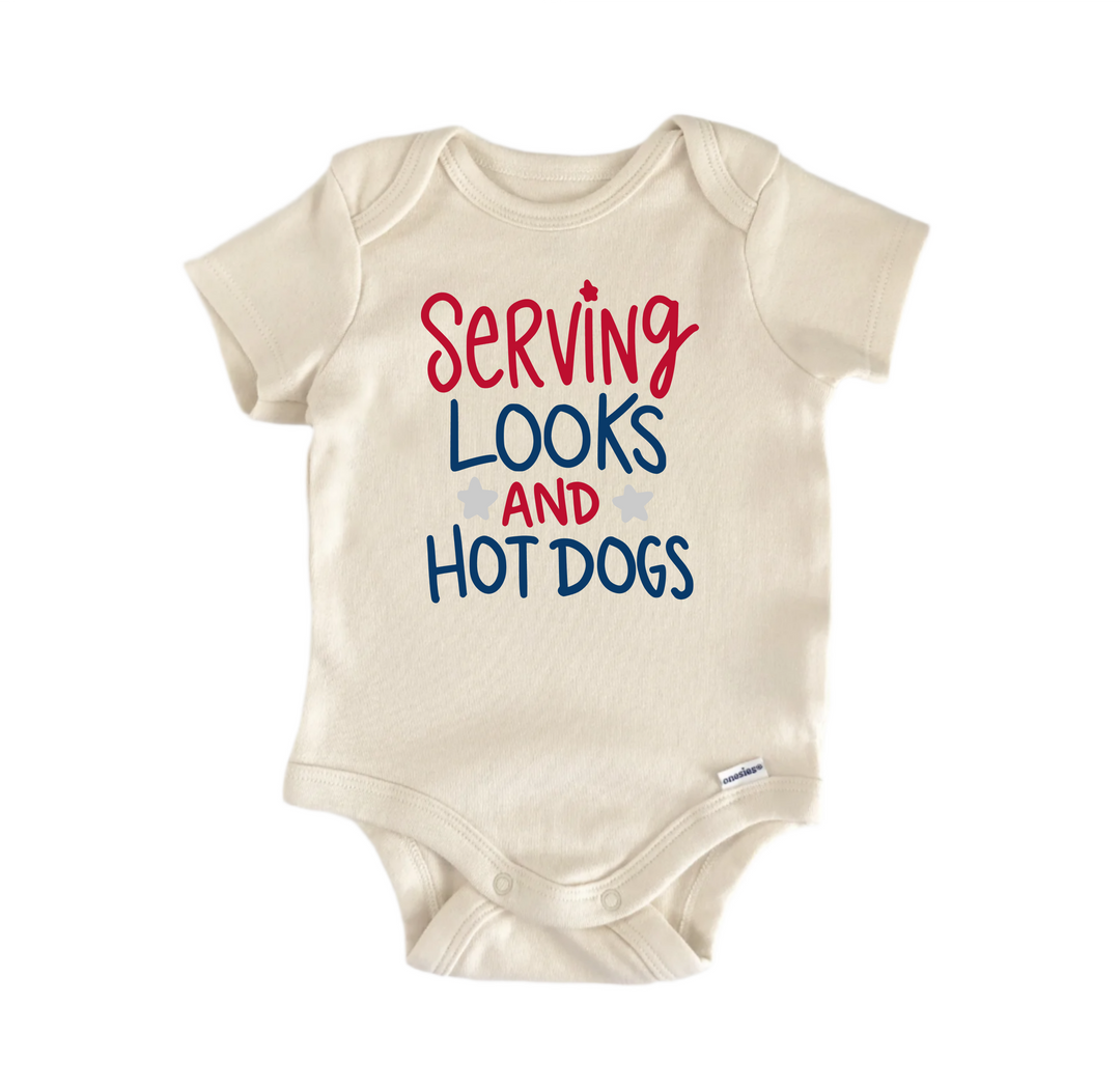 Hot Dog July 4th Patriotic -  Baby Boy Girl Clothes  Bodysuit Funny Cute  Funny Cute Onesie® | North Fork Forager LLC