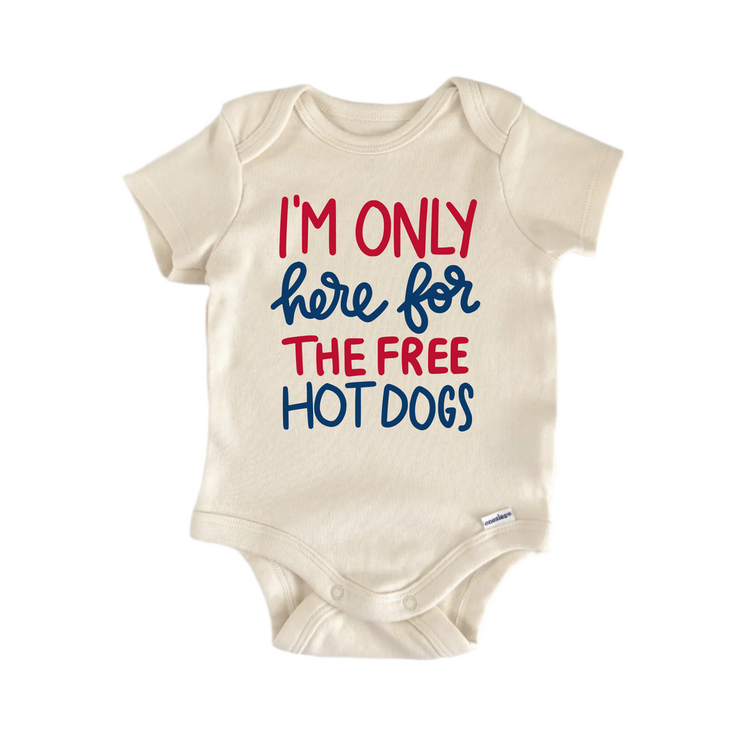 I'm Only Here For The Free Hot Dogs -  Baby Boy Girl Clothes  Bodysuit Funny Cute  Funny Cute Onesie® | North Fork Forager LLC