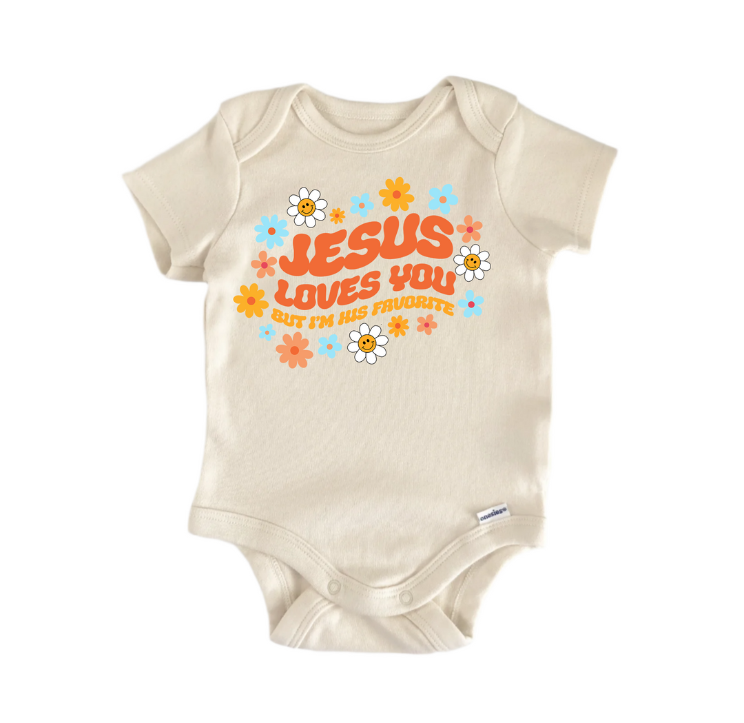 Loves You Favorite Jesus Religious God Christian -  Baby Boy Girl Clothes  Bodysuit  Funny Cute Onesie® | North Fork Forager LLC