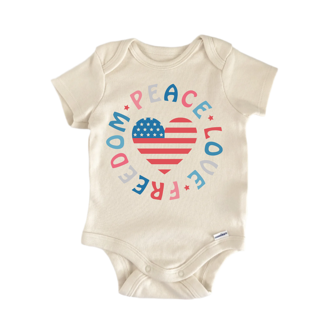 Peace Love Freedom Patriotic July 4th - Baby Boy Girl Clothes Bodysuit Funny Cute  Funny Cute Onesie® | North Fork Forager LLC