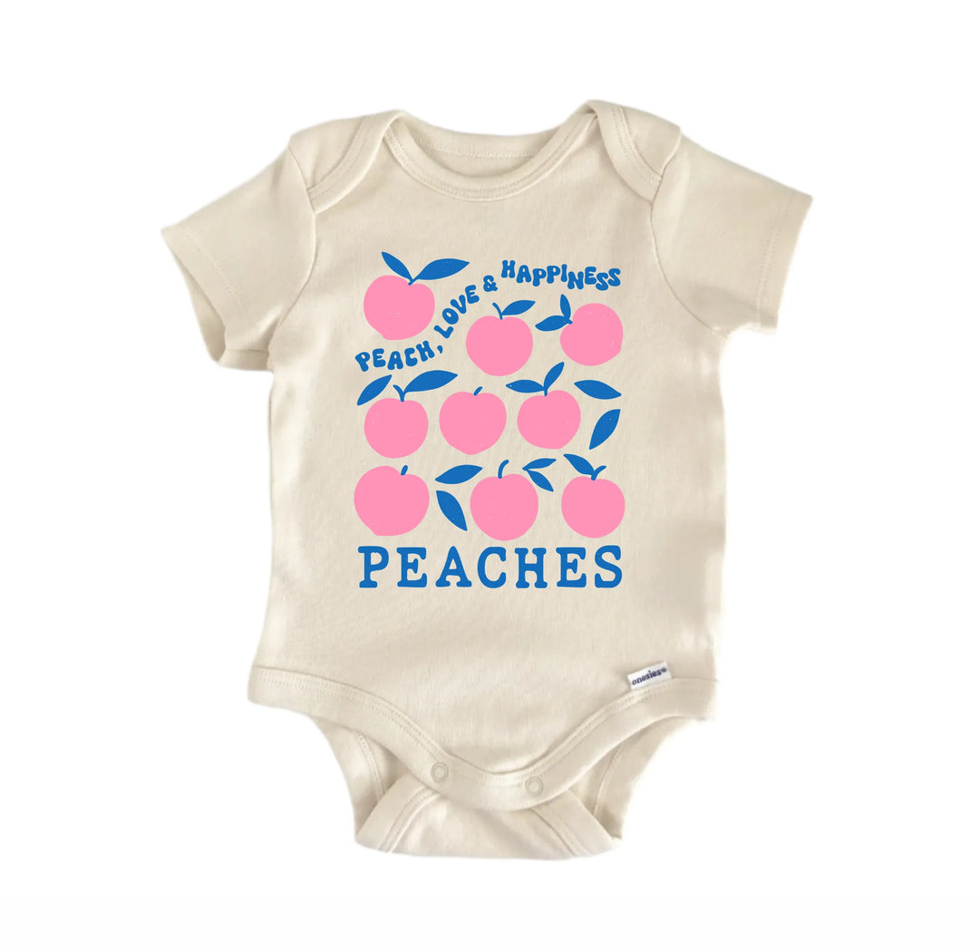 Peaches Fruit Retro - Baby Onesie® GS1  Funny Cute Onesie® | North Fork Forager LLC