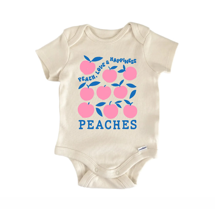 Peaches Fruit Retro - Baby Onesie® GS1  Funny Cute Onesie® | North Fork Forager LLC