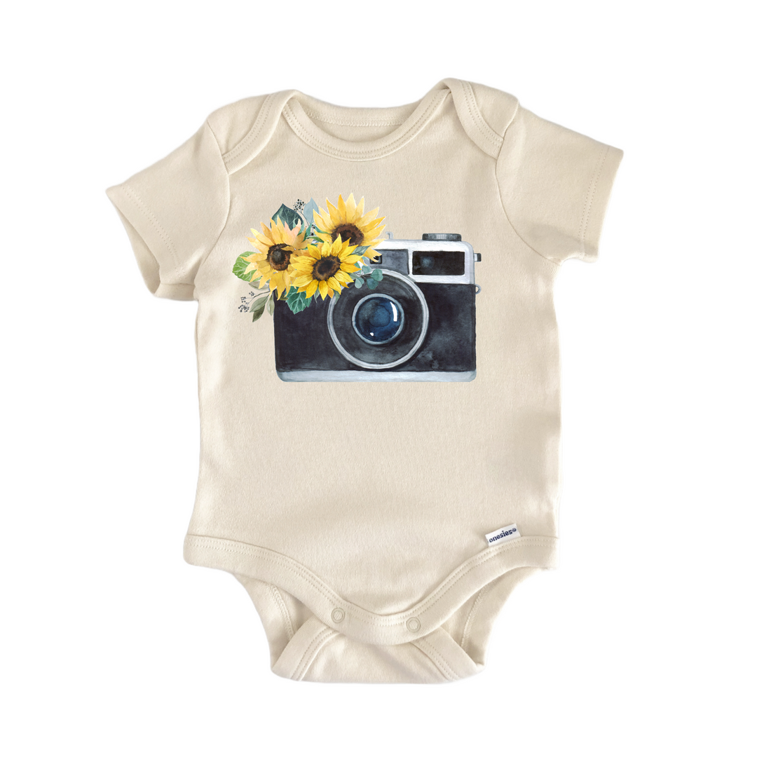 Photographer Sunflower Camera - Baby Bodysuit  Funny Cute Onesie® | North Fork Forager LLC