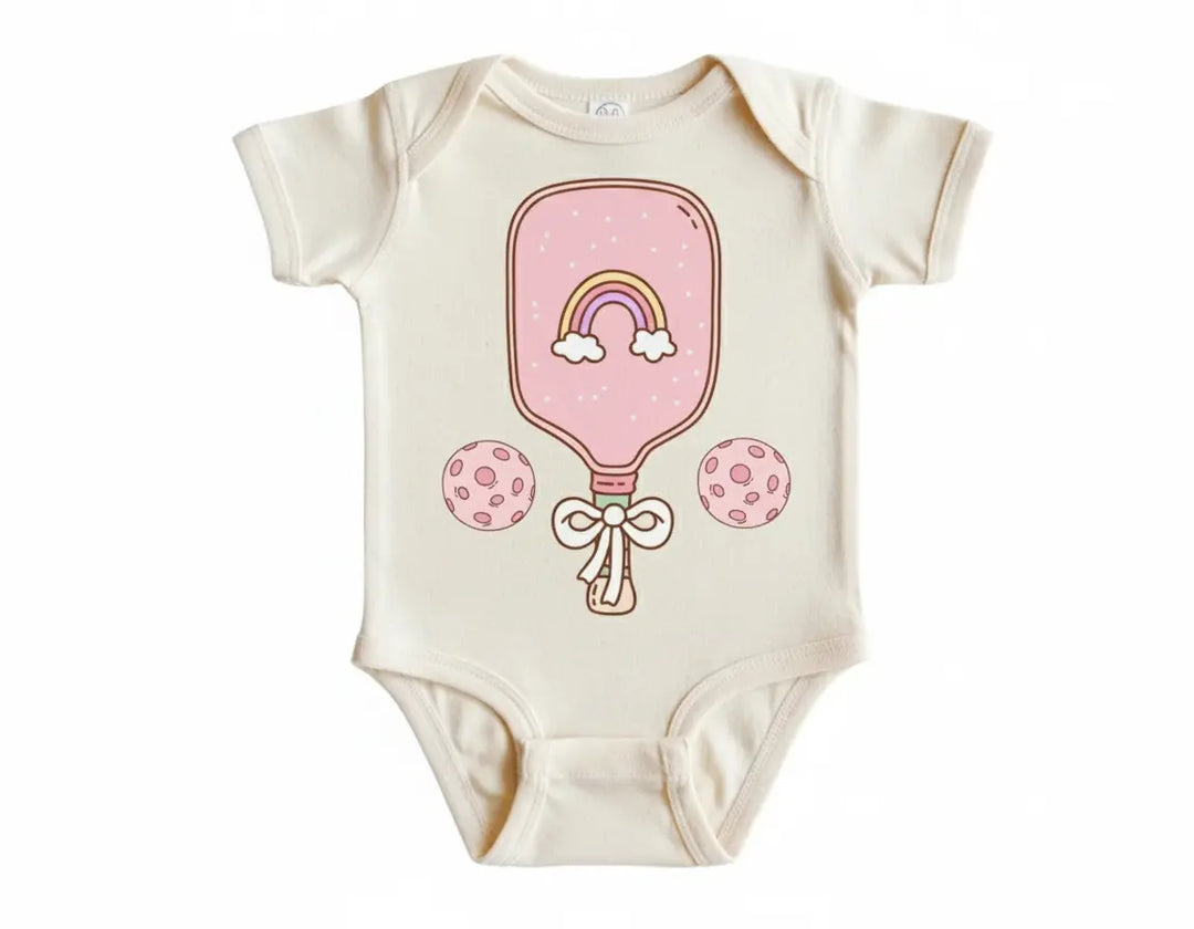 Pickleball Paddle Pink  - Baby Boy Girl Clothes Infant Bodysuit Funny Cute Newborn  Funny Cute Onesie® | North Fork Forager LLC