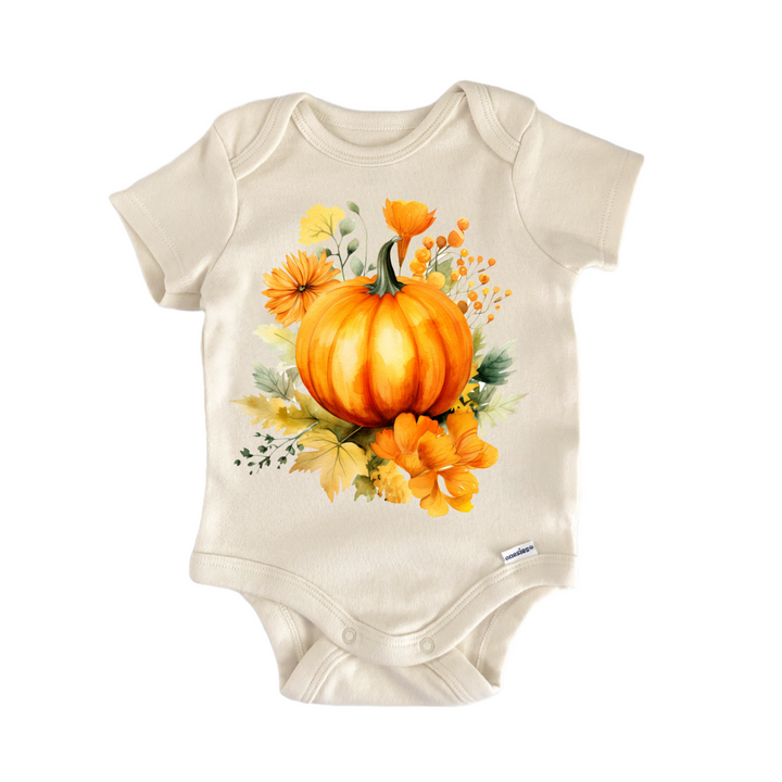 Pumpkin Floral Fall October - Baby Bodysuit  Funny Cute Onesie® | North Fork Forager LLC