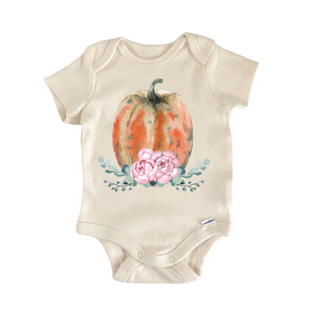 Pumpkin Gourd Floral Fall - Baby Bodysuit  Funny Cute Onesie® | North Fork Forager LLC