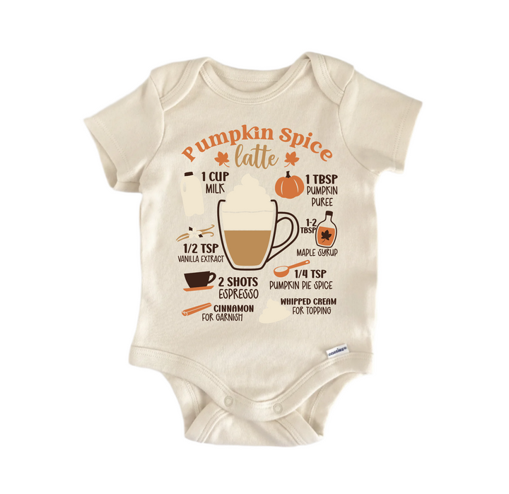 Pumpkin Spice Latte Recipe Fall Thankgiving - Baby Boy Girl Clothes  Bodysuit Funny Cute  Funny Cute Onesie® | North Fork Forager LLC