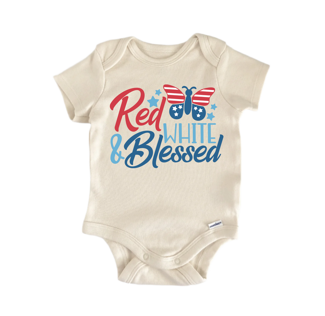 Red White Blessed July 4th America - Baby Boy Girl Clothes Infant Bodysuit Funny Cute  Funny Cute Onesie® | North Fork Forager LLC