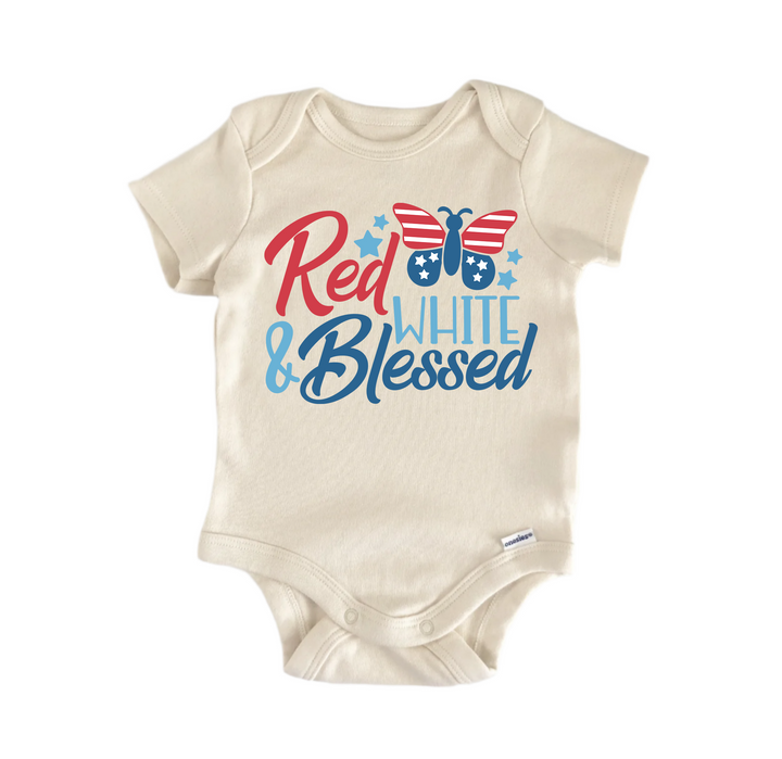 Red White Blessed July 4th America - Baby Boy Girl Clothes Infant Bodysuit Funny Cute