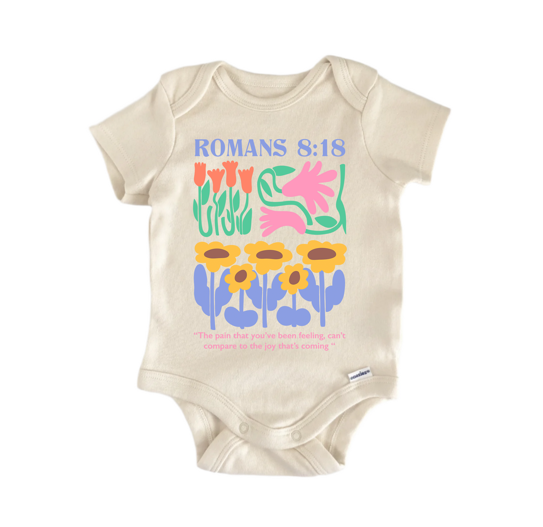 Romans 8.18  Jesus Christian Religious God -  Baby Boy Girl Clothes  Bodysuit  Funny Cute Onesie® | North Fork Forager LLC