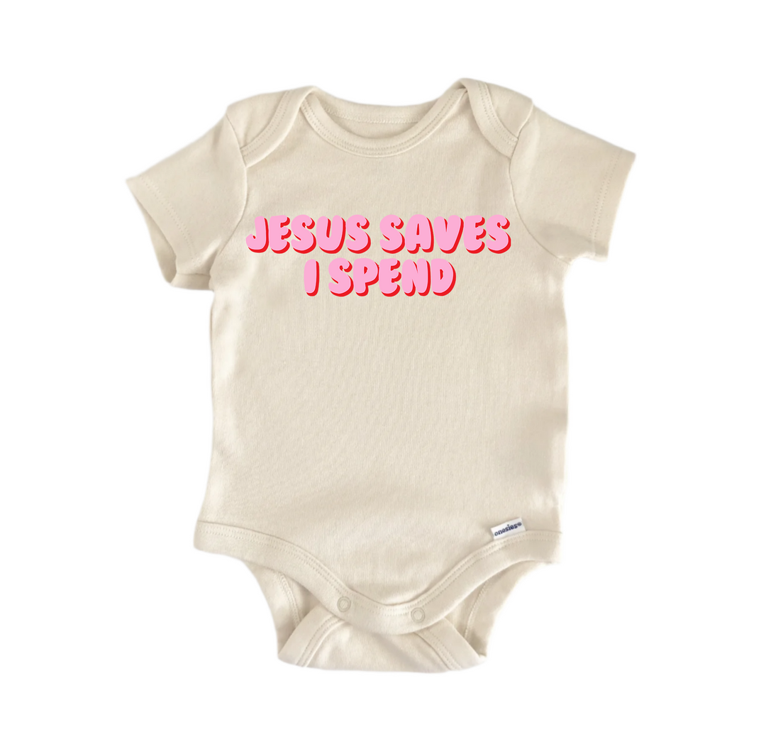 Saves I Spend Jesus Religious God Christian -  Baby Boy Girl Clothes  Bodysuit  Funny Cute Onesie® | North Fork Forager LLC