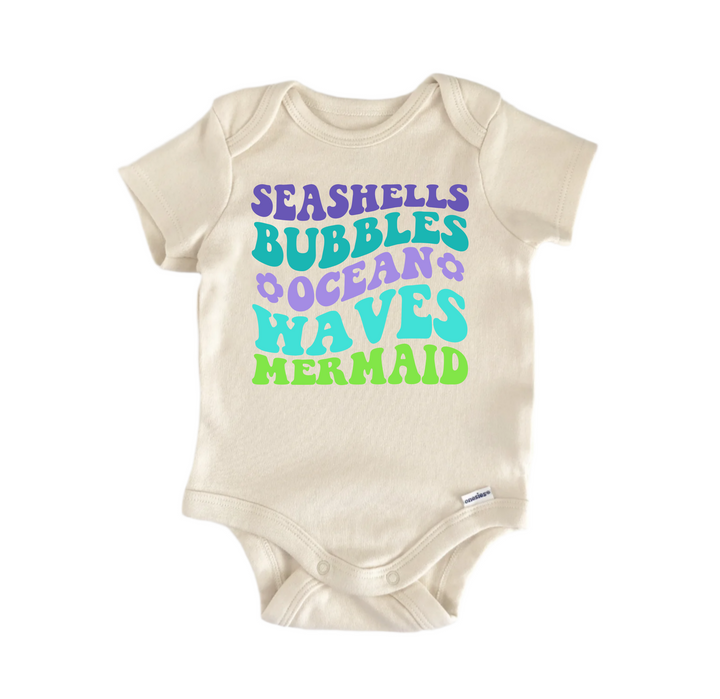 Seashells Bubbles Ocean Waves Mermaid Beach Mermaid -  Baby Boy Girl Clothes  Bodysuit