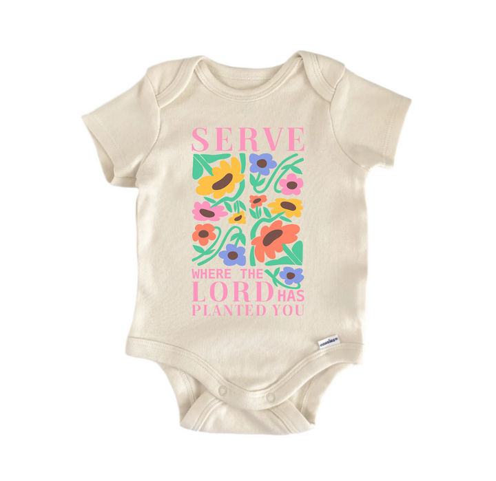 Serve Planeted Jesus Christian Religious God -  Baby Boy Girl Clothes  Bodysuit  Funny Cute Onesie® | North Fork Forager LLC
