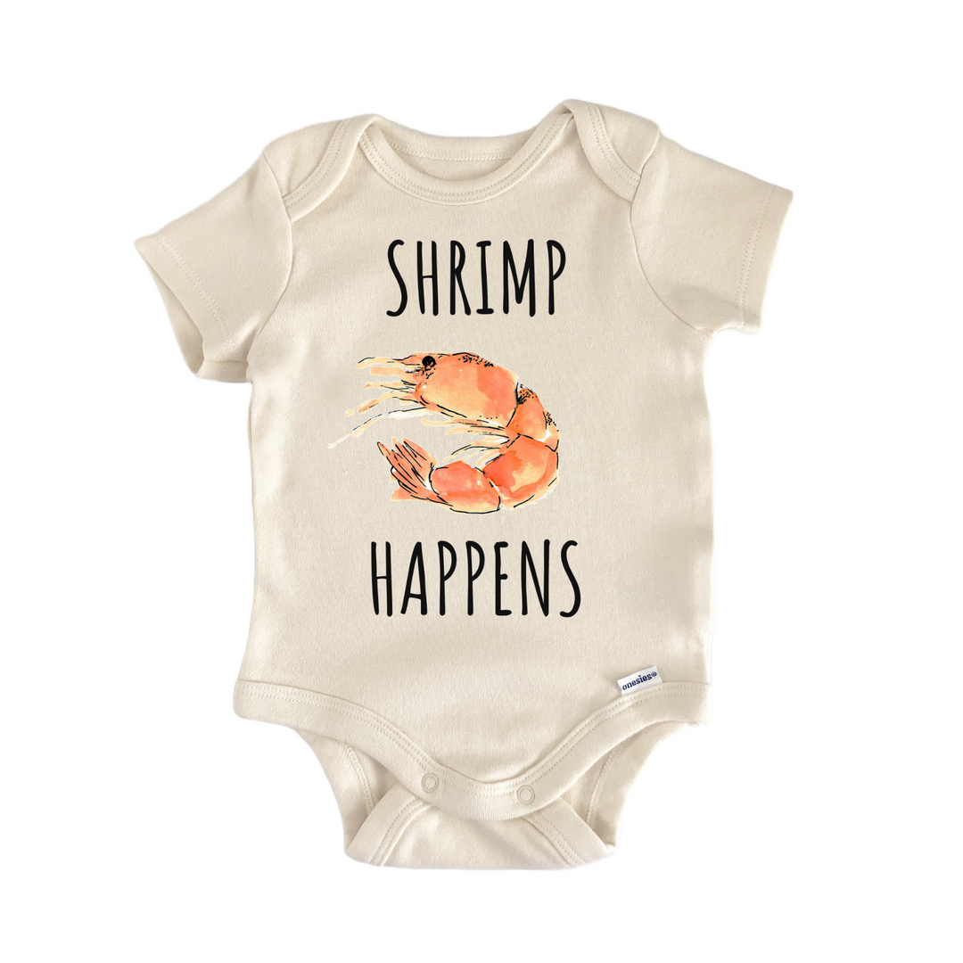 Shrimp Happens Seafood Newborn Gift Baby Bodysuit