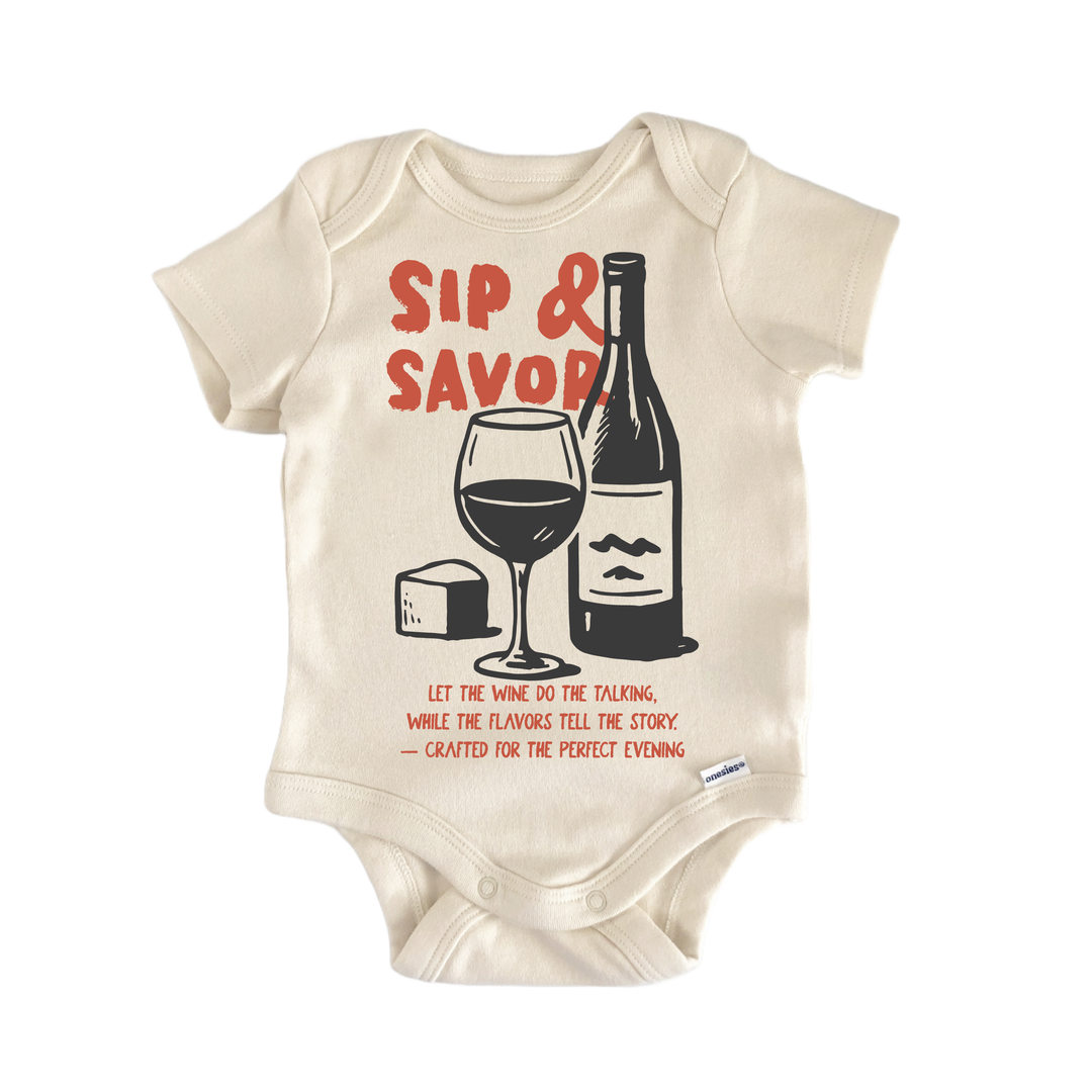 Sip Wine Cheese Italian - Baby Bodysuit  Funny Cute Onesie® | North Fork Forager LLC