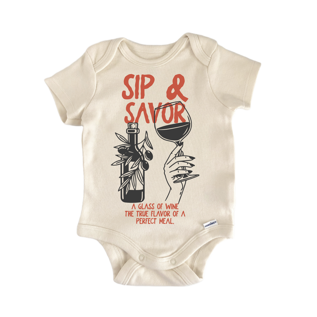 Sip Wine Olive Oil Italian - Baby Bodysuit  Funny Cute Onesie® | North Fork Forager LLC