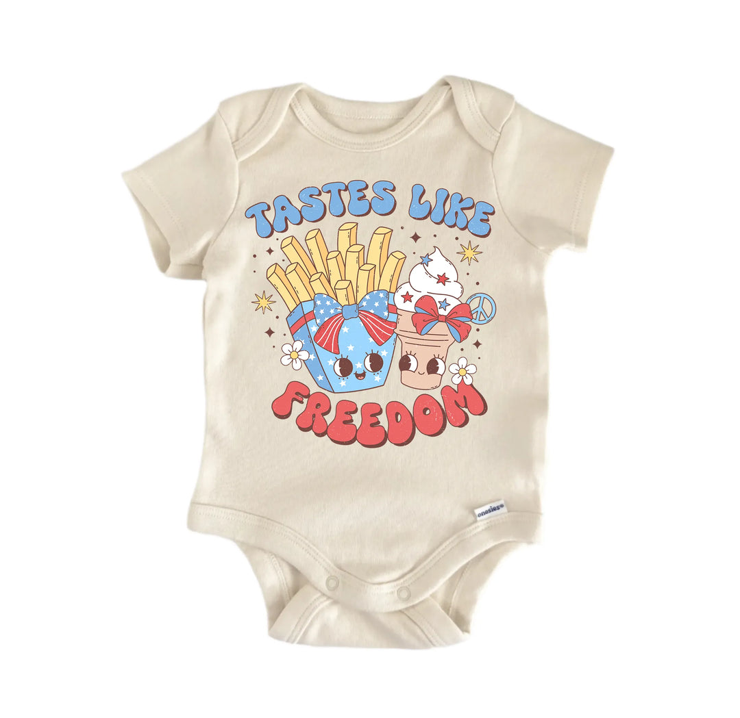 Tastes Like Freedom July 4th - Baby Boy Girl Clothes  Bodysuit Funny Cute Newborn  Funny Cute Onesie® | North Fork Forager LLC