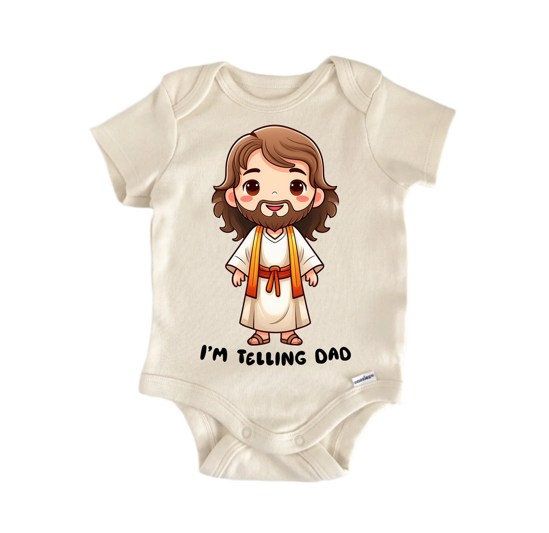 Telling Dad Jesus Religious God Christian -  Baby Boy Girl Clothes  Bodysuit  Funny Cute Onesie® | North Fork Forager LLC