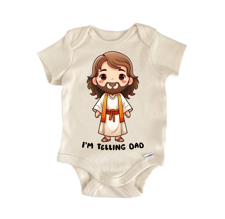 Telling Dad Jesus Religious God Christian -  Baby Boy Girl Clothes  Bodysuit  Funny Cute Onesie® | North Fork Forager LLC