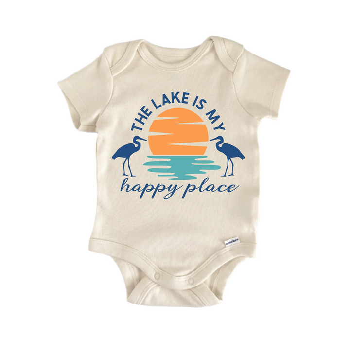 The Lake Is My Happy Place Lakehouse - Baby Boy Girl Clothes Infant Bodysuit Funny Cute