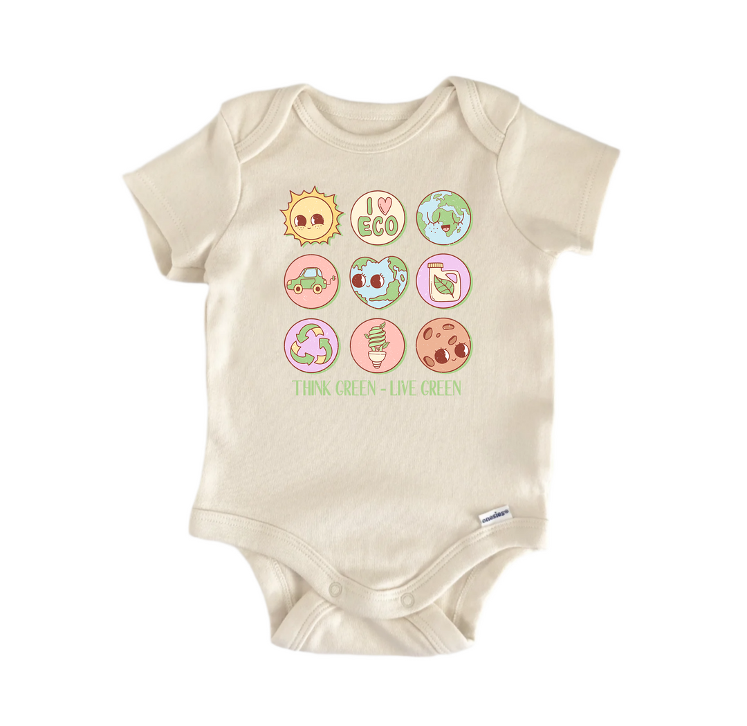Think green Live Green  Earth Day -  Baby Boy Girl Clothes Bodysuit Funny Cute Newborn  Funny Cute Onesie® | North Fork Forager LLC