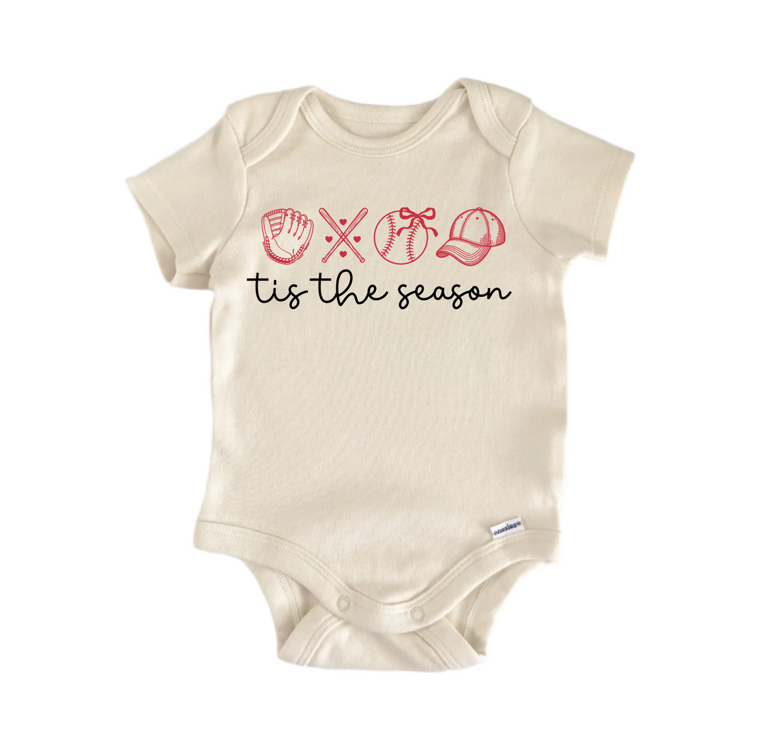 Tis The Season Baseball -  Baby Boy Girl Clothes  Bodysuit Funny Cute  Funny Cute Onesie® | North Fork Forager LLC