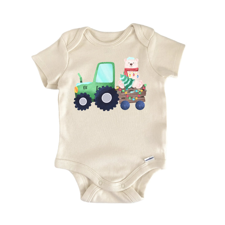 Tractor Christmas Tree Farm Farmer - Baby Bodysuit  Funny Cute Onesie® | North Fork Forager LLC