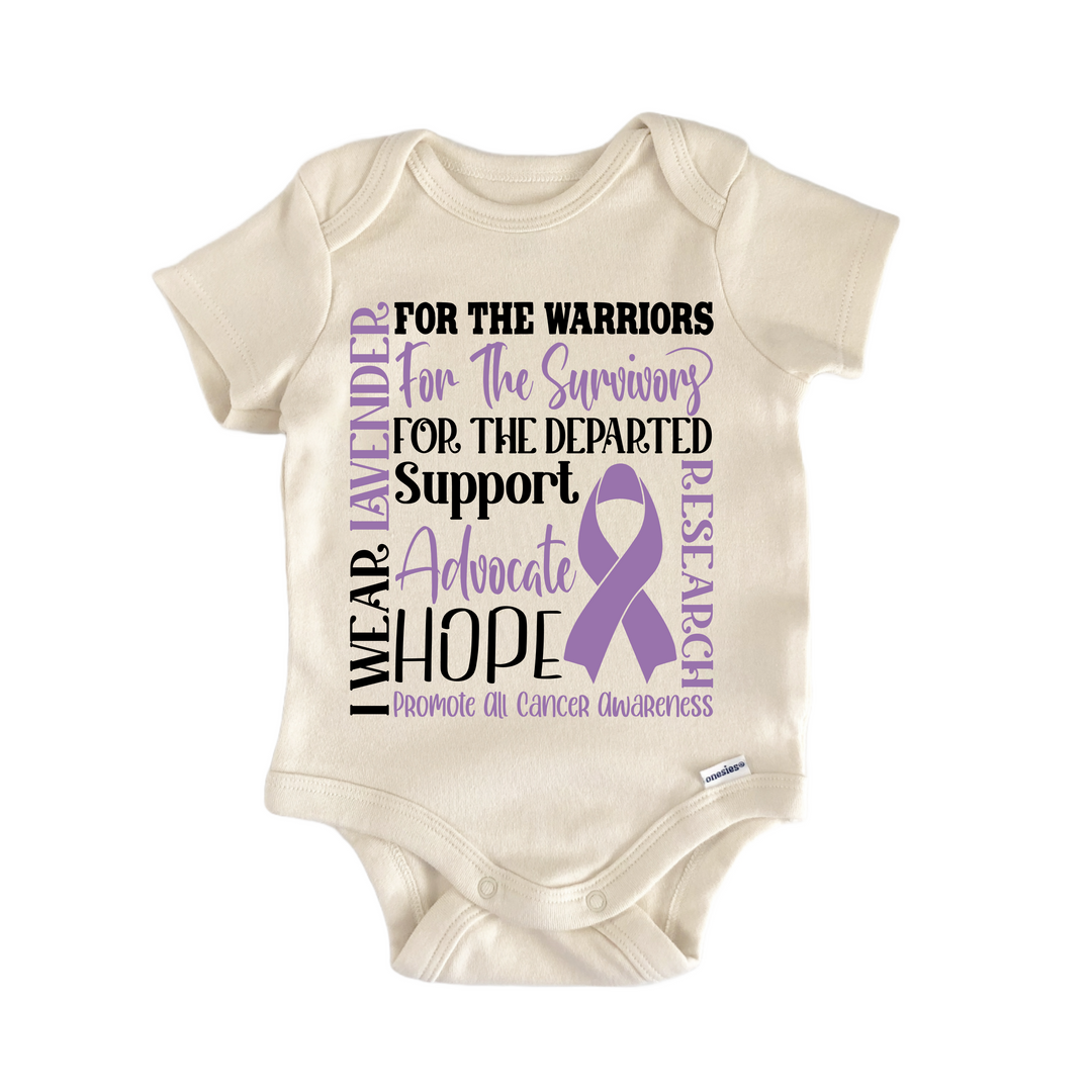 All Cancer Awareness Lavender Ribbon - Baby Bodysuit  Funny Cute Onesie® | North Fork Forager LLC
