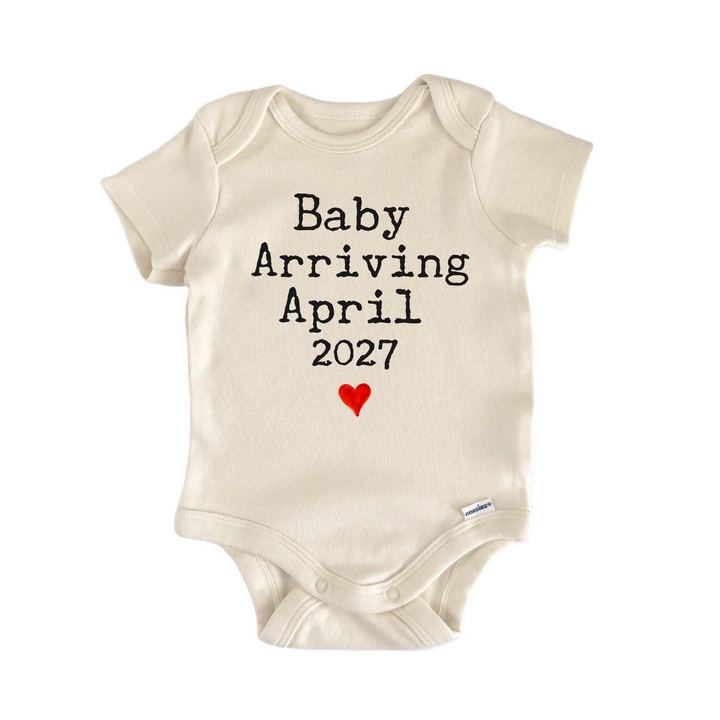 Baby Arriving April 2027 Due Date - Baby Bodysuit  Funny Cute Onesie® | North Fork Forager LLC
