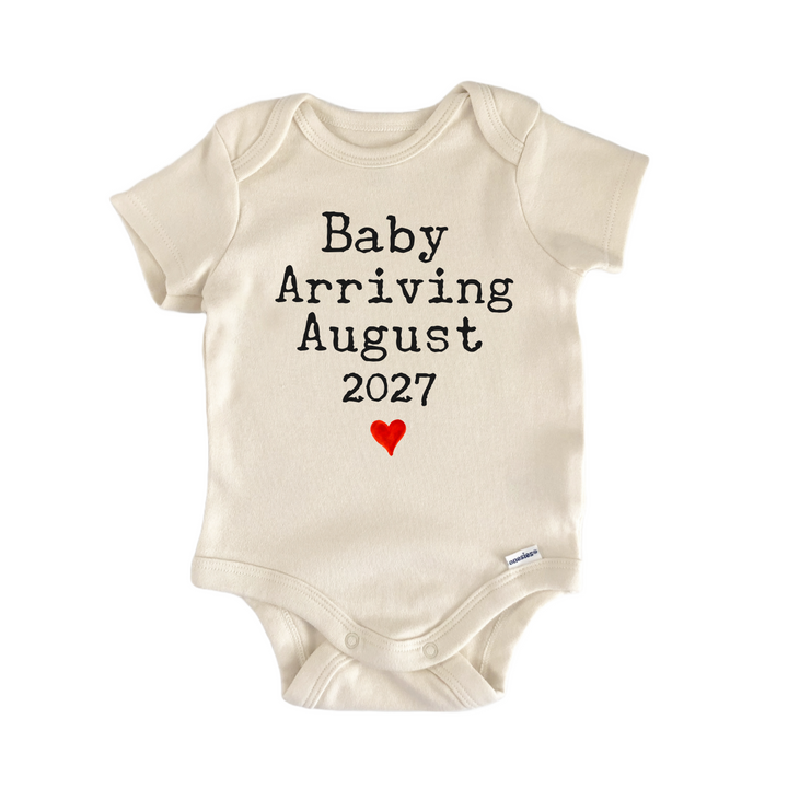 Baby Arriving August 2027 Due Date - Baby Bodysuit  Funny Cute Onesie® | North Fork Forager LLC
