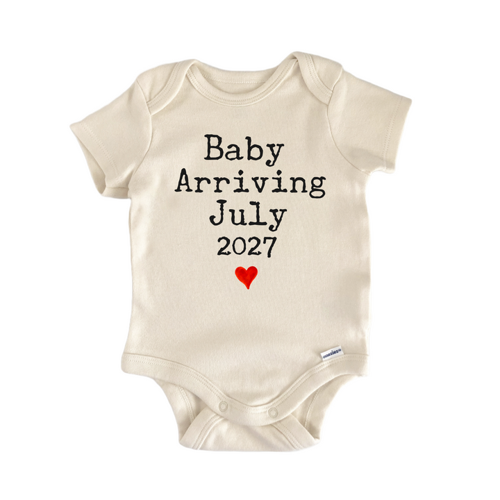 Baby Arriving July 2027 Due Date - Baby Bodysuit  Funny Cute Onesie® | North Fork Forager LLC