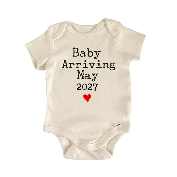 Baby Arriving May 2027 Due Date - Baby Bodysuit  Funny Cute Onesie® | North Fork Forager LLC