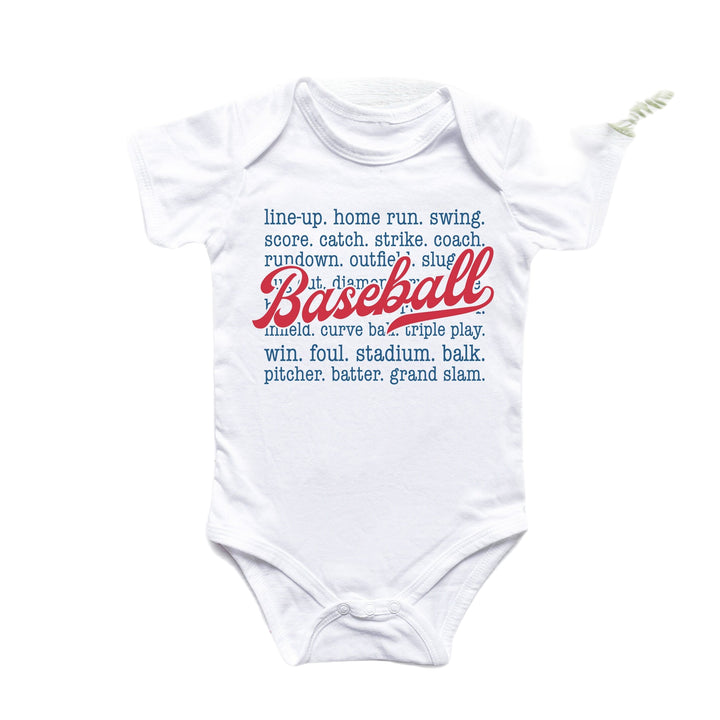 Palabras de béisbol - Ropa para bebé niño niña Body infantil Divertido Lindo Recién nacido 