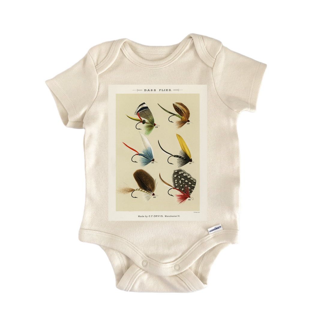 Bass Fly Fishing Tackle - Baby Bodysuit  Funny Cute Onesie® | North Fork Forager LLC