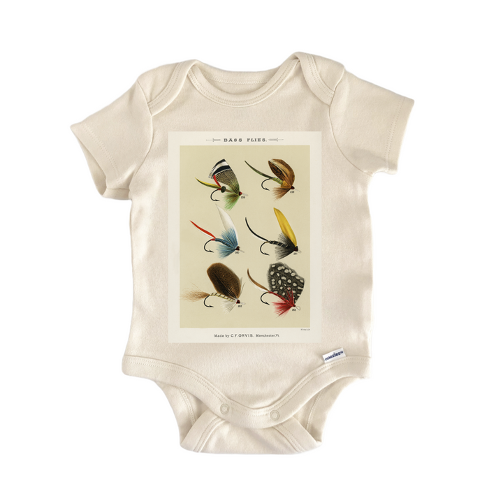 Bass Fly Fishing Tackle - Baby Bodysuit  Funny Cute Onesie® | North Fork Forager LLC