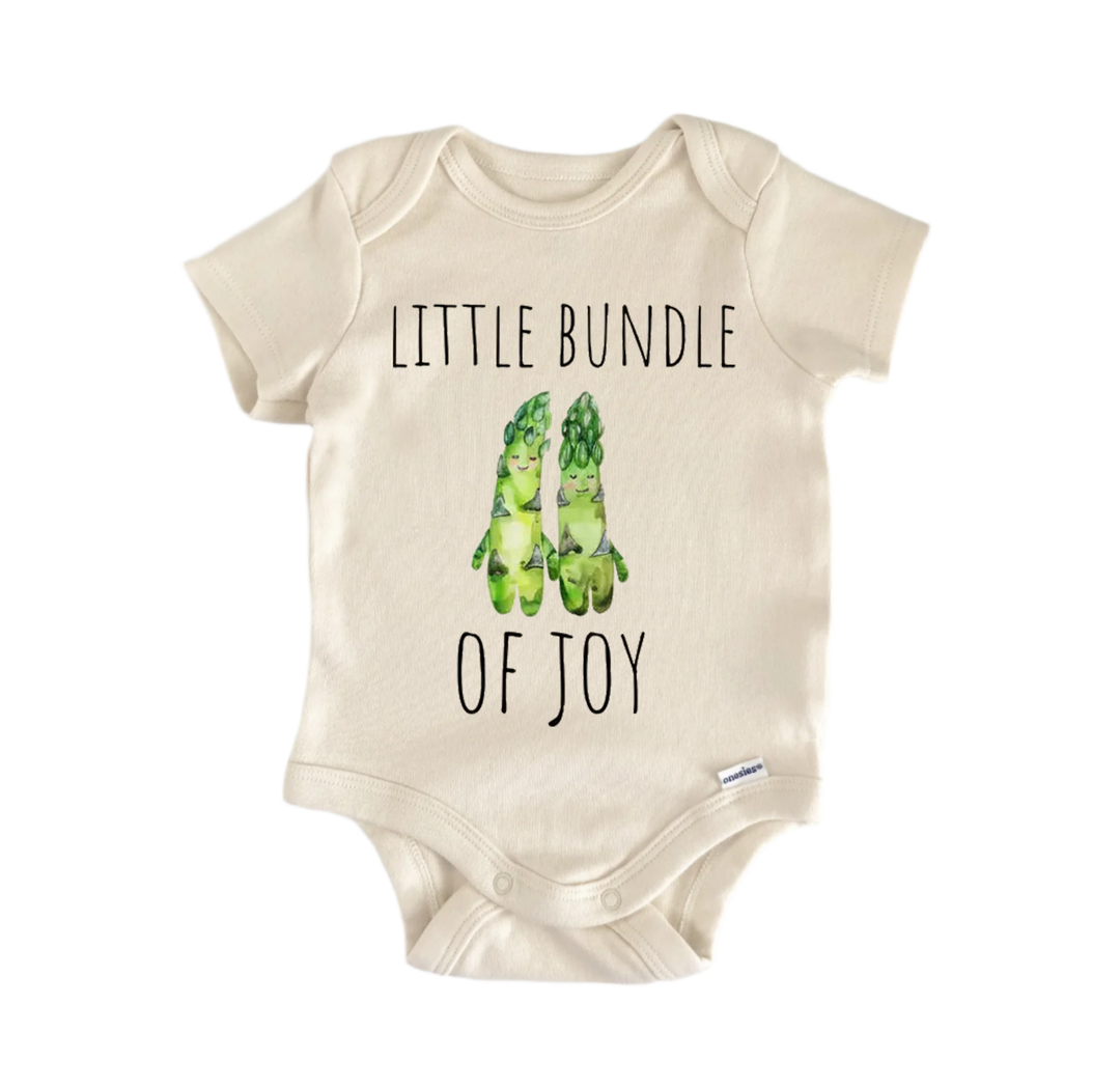 a baby onesie with a playful graphic and text printed on it.