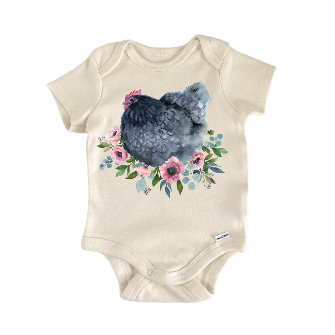 Black Chicken Farm Floral - Baby Bodysuit  Funny Cute Onesie® | North Fork Forager LLC