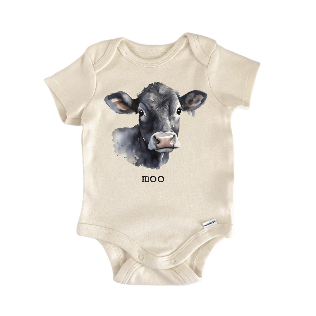 Black Cow Moo Farm Animal Barn - Baby Bodysuit  Funny Cute Onesie® | North Fork Forager LLC