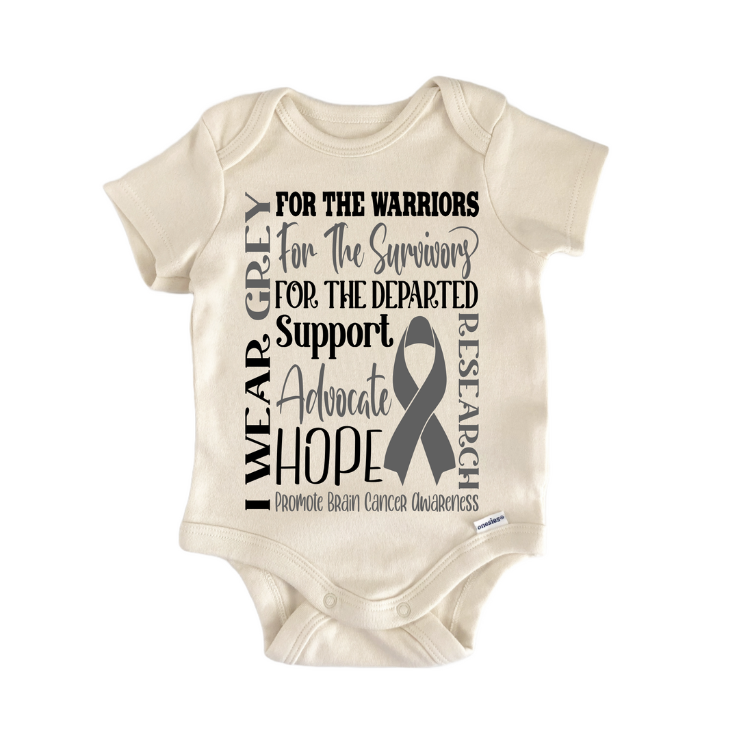 Brain Cancer Awareness Grey Ribbon - Baby Bodysuit  Funny Cute Onesie® | North Fork Forager LLC
