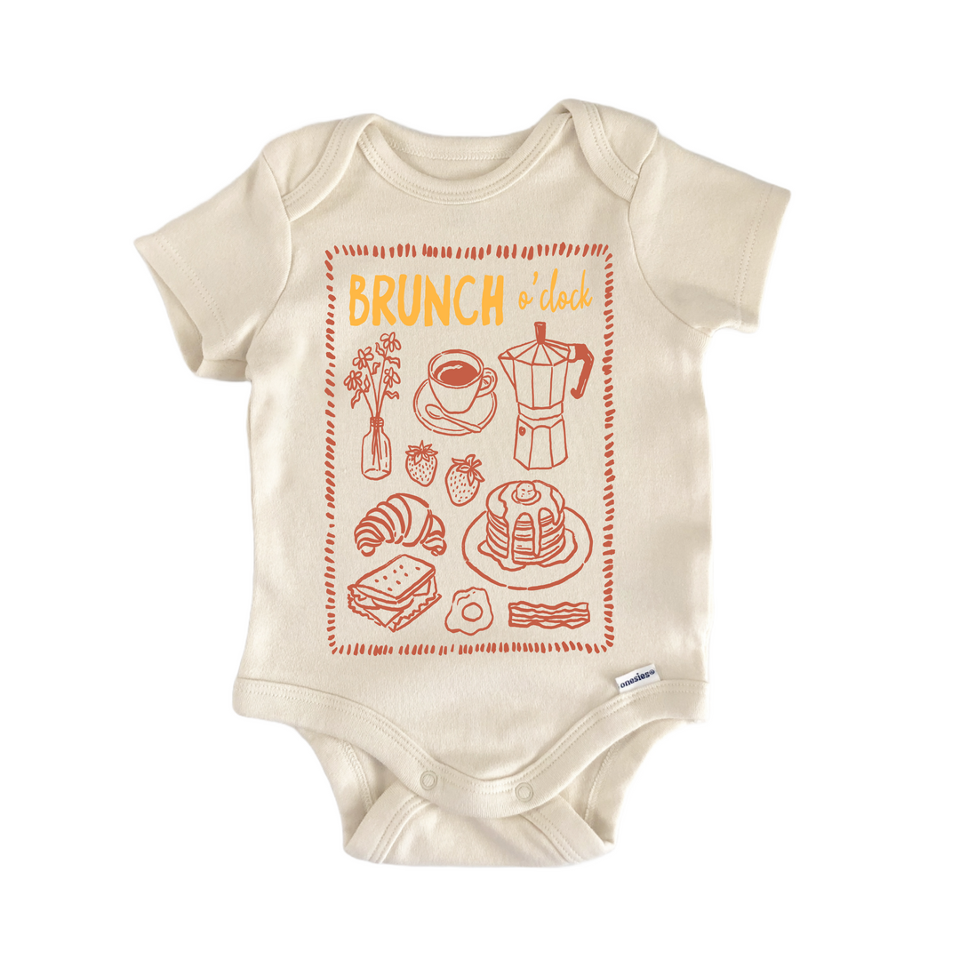 Brunch Espresso Crossiant Pancakes - Baby Bodysuit  Funny Cute Onesie® | North Fork Forager LLC